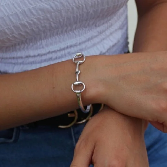 Sterling Silver Horse Bit Design Bangle Bracelet - Picture 6 of 14